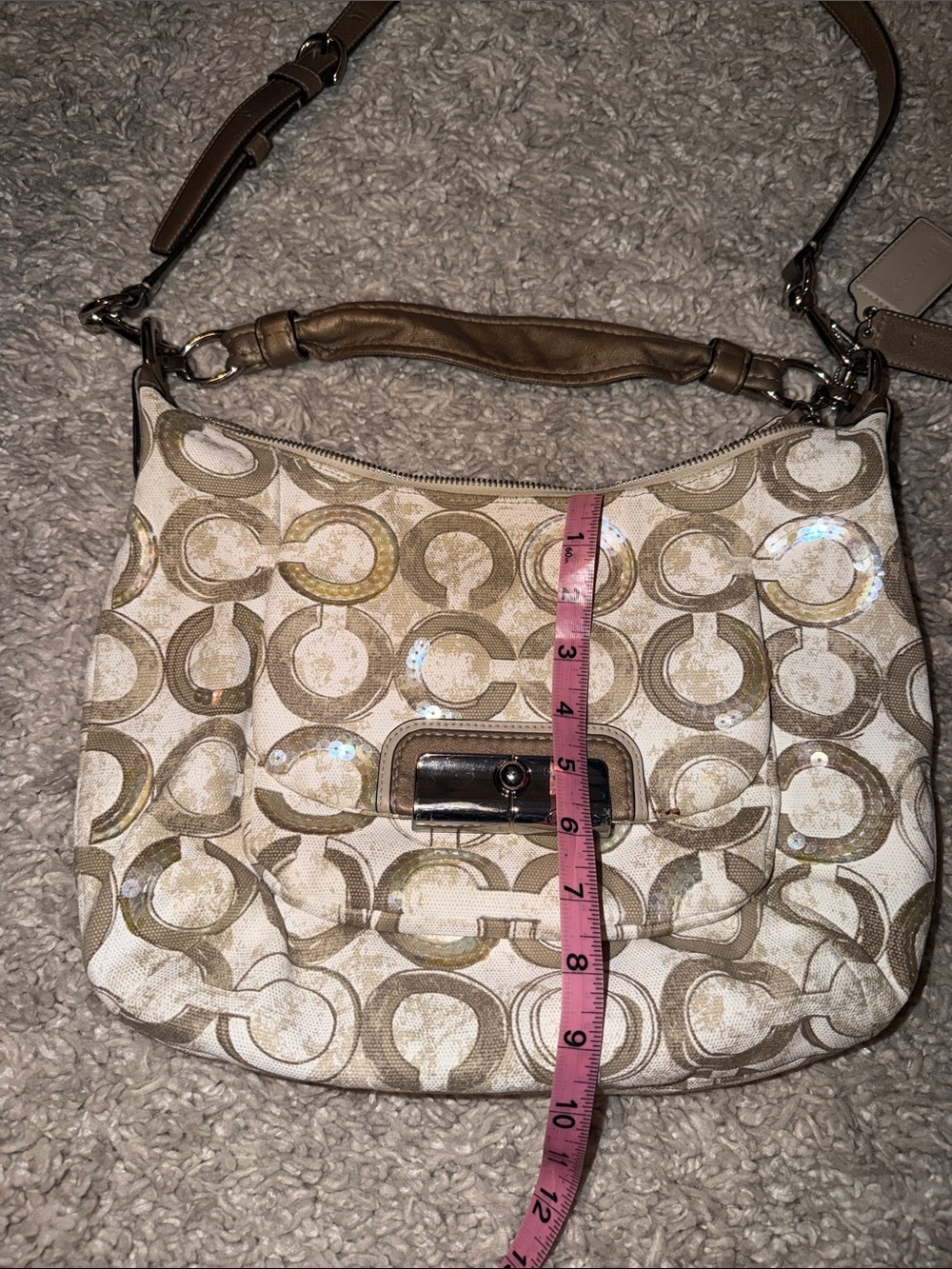 Coach Signature Metallic Cream & Tan Hobo Bag with 2 Hang Tags - Picture 15 of 15